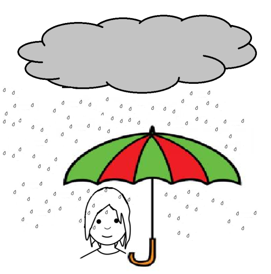 Dibujo de un niño con un paraguas con lluvia